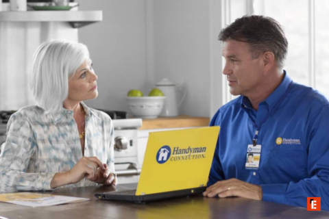 in home handyman consultation with senior homeowner