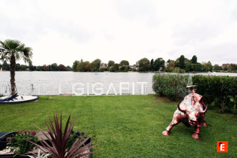 jardin lacustre avec sculpture de taureau gigafit