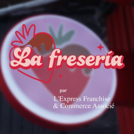 cartel luminoso la fresería: logo fresa y chocolate