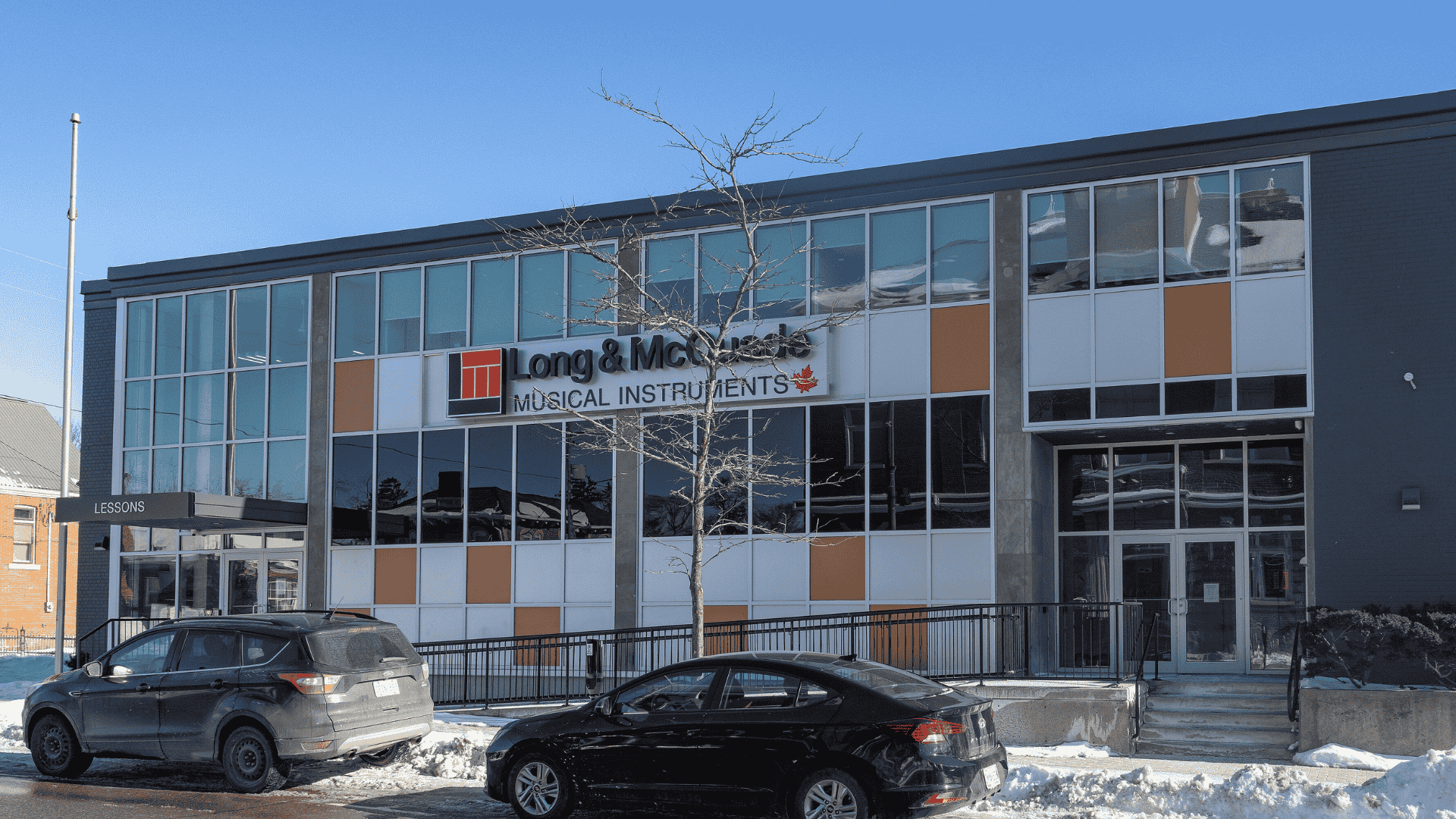 long & mcquade music storefront in winter