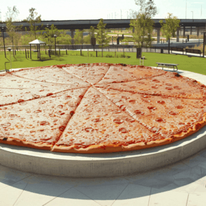 pizza gigante de pepperoni en plaza pública