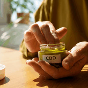 aceite cbd en manos para cuidado natural