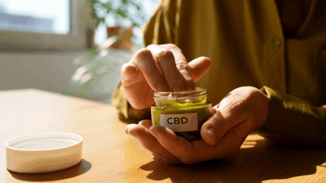 aceite cbd en manos para cuidado natural