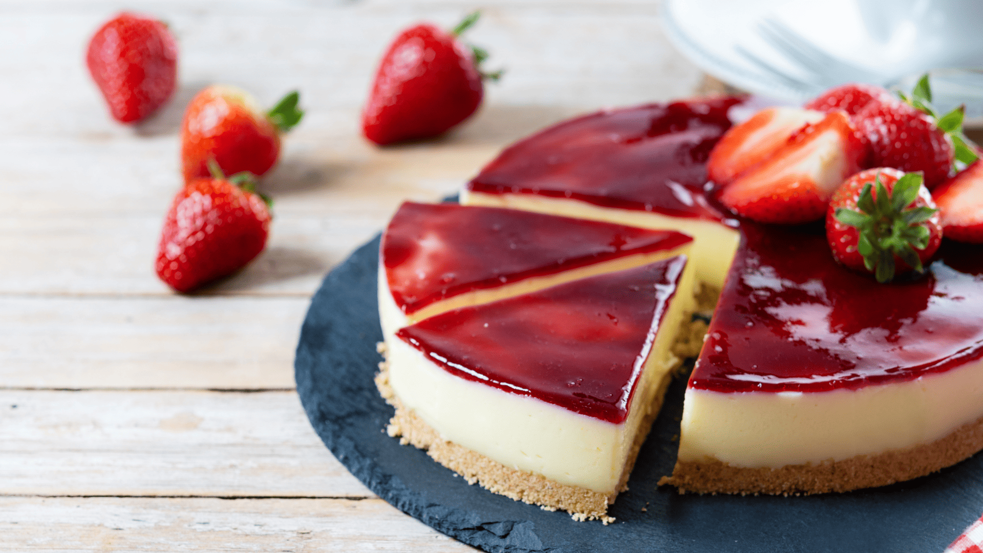 tarta de queso glaseada con fresas