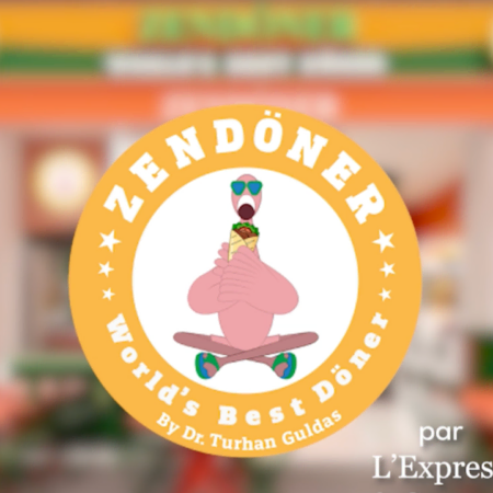 zendöner flamingo mascot logo eating döner