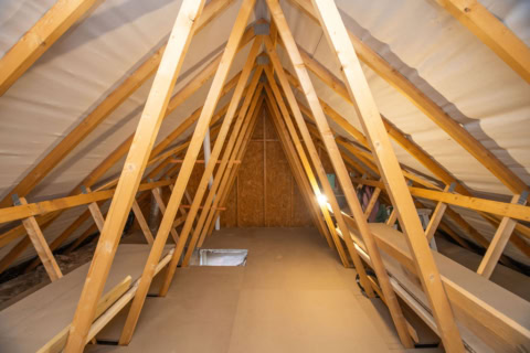 bright attic with exposed timber rafters