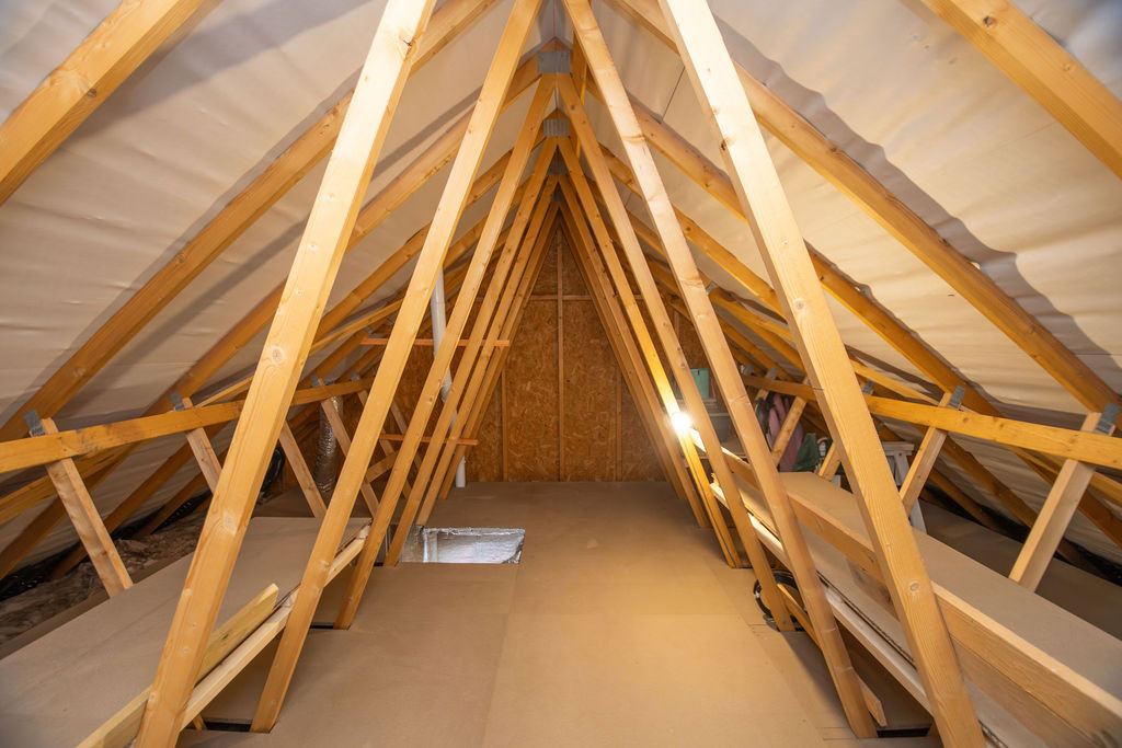 bright attic with exposed timber rafters