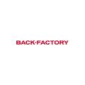 minimalistische rote back factory wortmarke auf weißem hintergrund