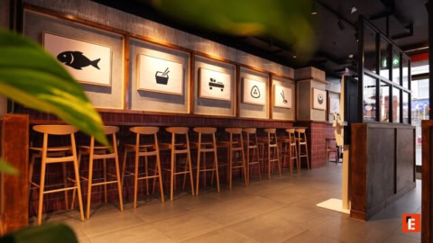 bar industrial moderno con taburetes de madera