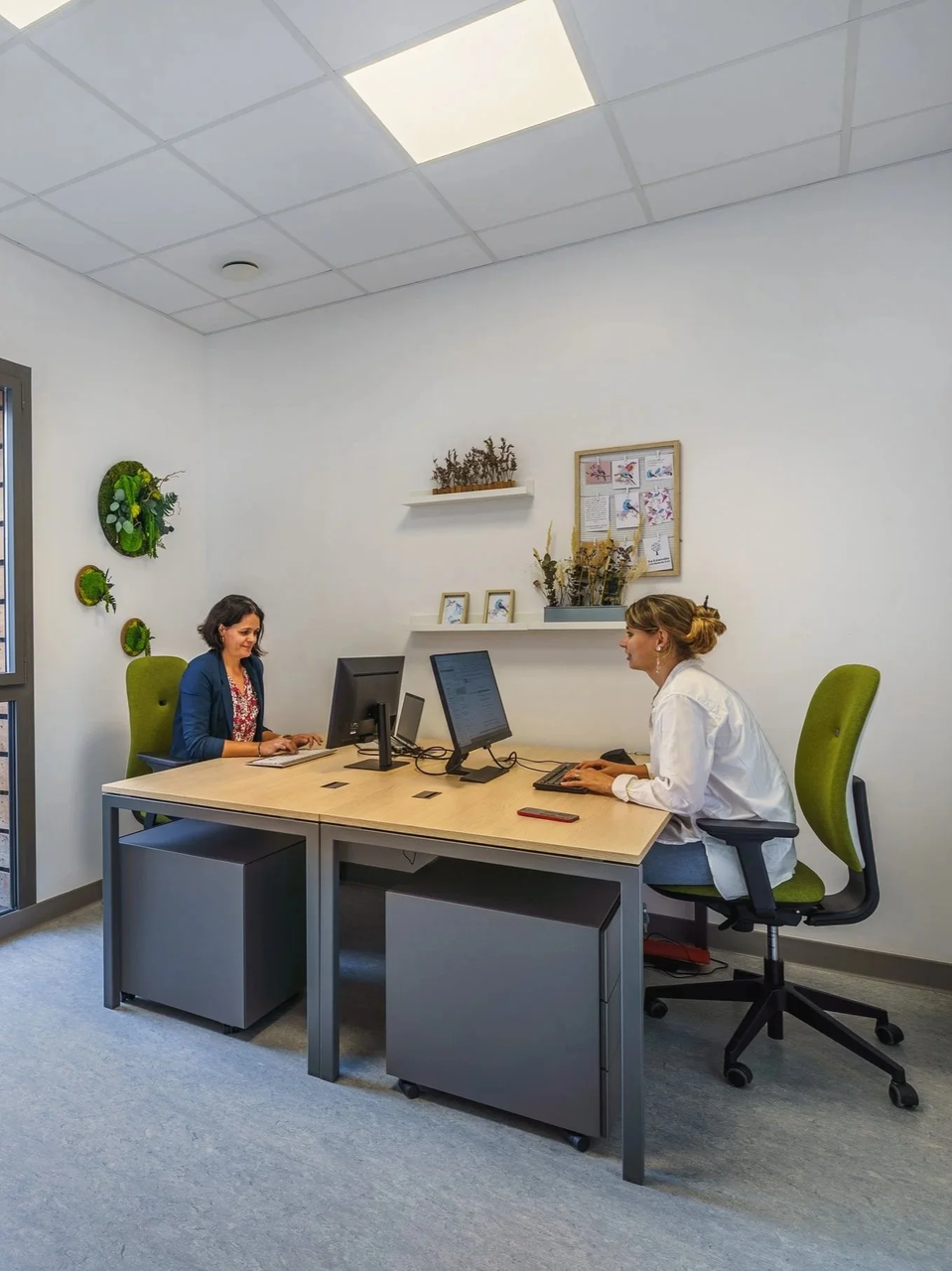 bureau partagé moderne deux postes chaises vertes