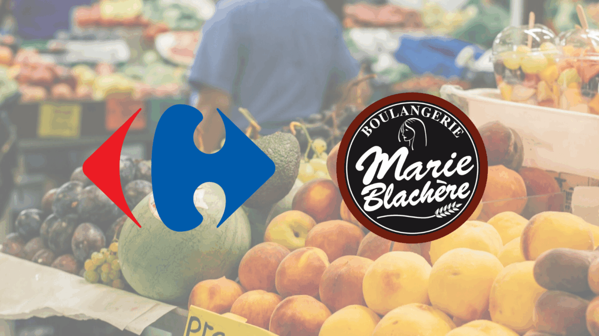 logos carrefour et marie blachère au marché de fruits