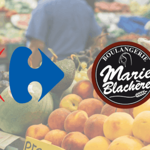 logos carrefour et marie blachère au marché de fruits
