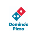 logo dominos pizza: ficha dominó roja y azul
