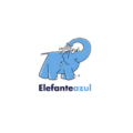 logotipo elefante azul minimalista con marca
