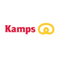 kamps bäckerei logo: rote schrift und gelbe brezel