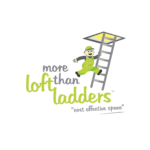 attic ladder logo featuring cheerful lime green worker