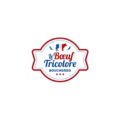 badge logo rétro rouge et bleu artisanal