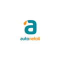 logotipo con a estilizada en turquesa y naranja