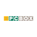 logotipo pcbox moderno con emoticono sonriente