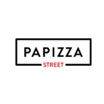 logo papizza minimalista: marco roto y street rojo