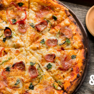 rustic pepperoni pizza with bubbling mozzarella