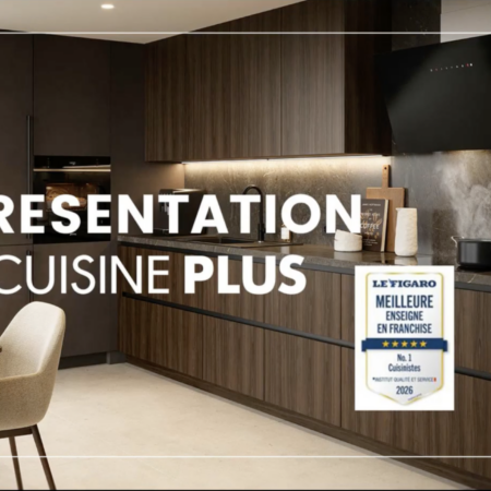 cuisine plus — cuisine moderne bois foncé en visioconférence