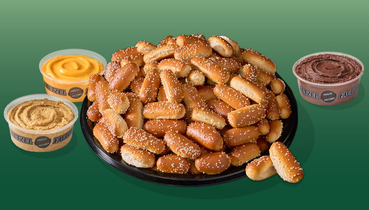 party pretzel bites platter with three dips