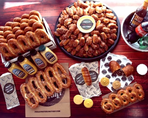 party pretzel platter: bites, dogs & dips