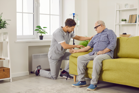 soins à domicile – perfusion intraveineuse pour grand‑père