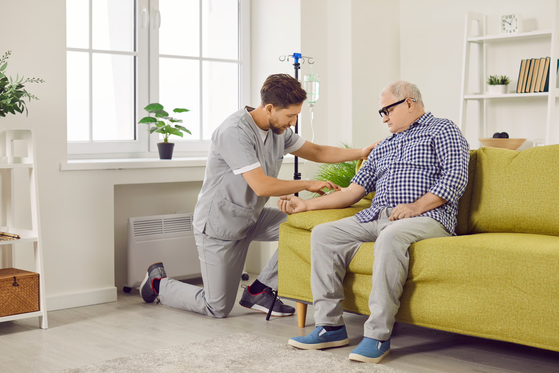 soins à domicile – perfusion intraveineuse pour grand‑père
