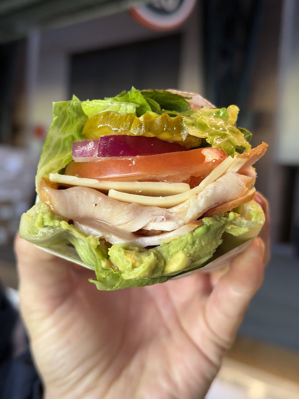 fresh turkey and avocado sandwich close up