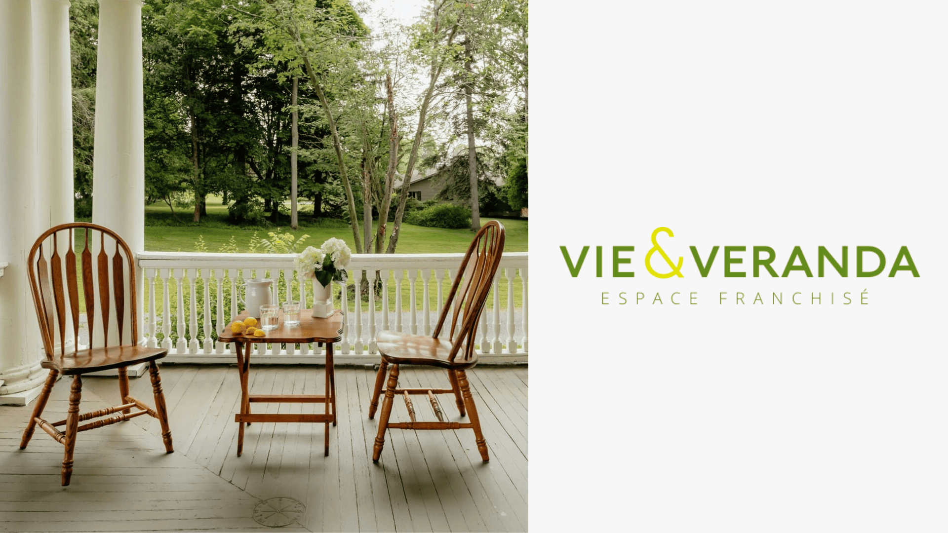 véranda classique : chaises, fleurs et citrons