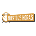 rótulo abierto 25 horas con reloj