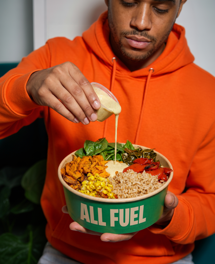 all fuel grain bowl: creamy dressing pour