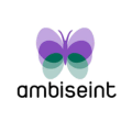 logotipo ambiseint mariposa morada y verde