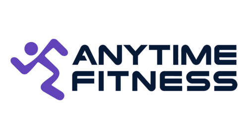 anytime fitness logo with purple running figure