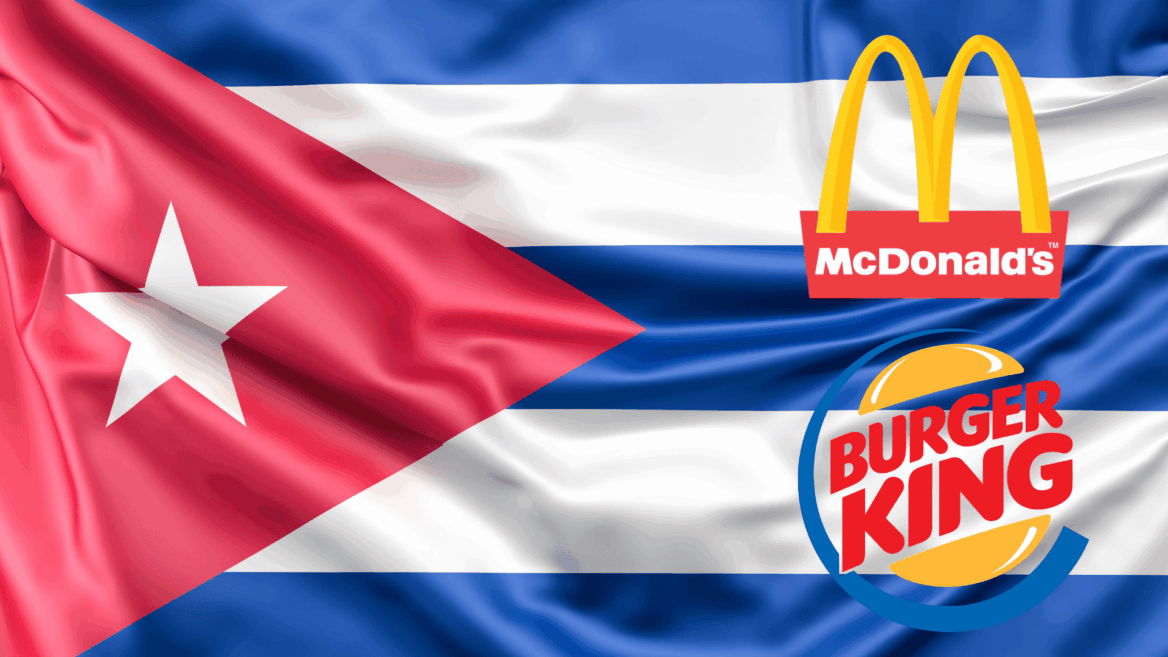 bandera de cuba con logos de mcdonalds y burger king