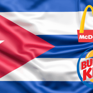 bandera de cuba con logos de mcdonalds y burger king