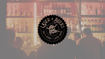 bar laser et bières : logo crâne pirate lumineux