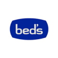 logotipo azul beds en pastilla minimalista