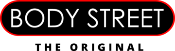 logo body street sur pastille noire bordée de rouge