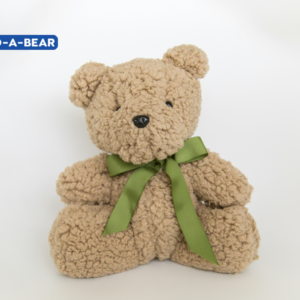 build a bear tan sherpa teddy with green ribbon