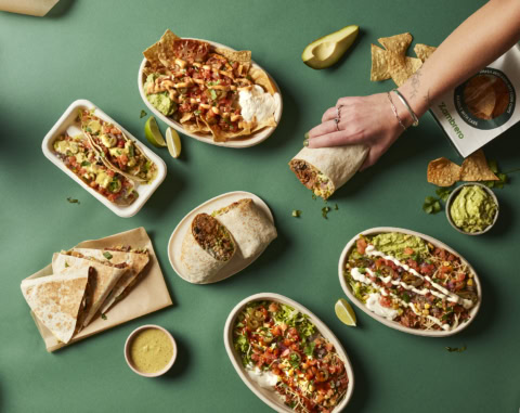 overhead mexican feast: burritos, tacos & nachos