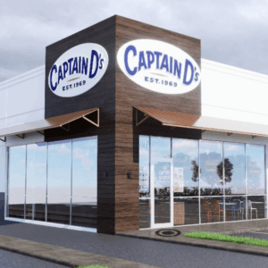 fachada exterior de captain d’s con torre y ventanales