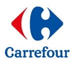 logotipo carrefour: rombo rojo y azul con c negativa