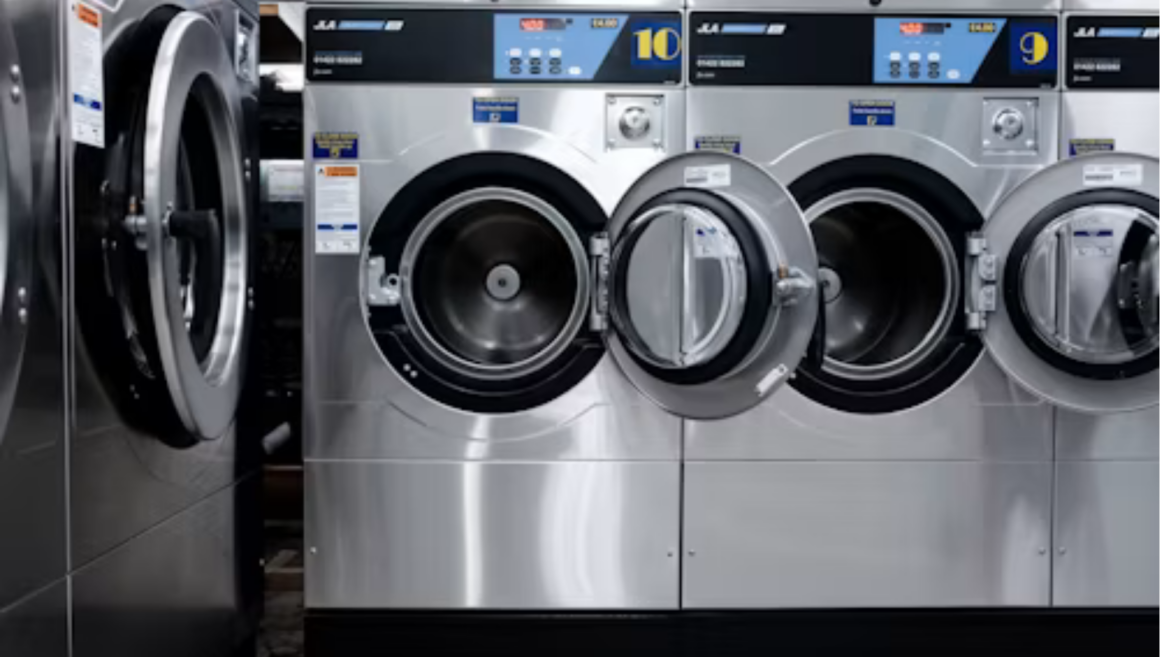 commercial front loading washing machines with open doors
