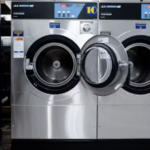 commercial front loading washing machines with open doors