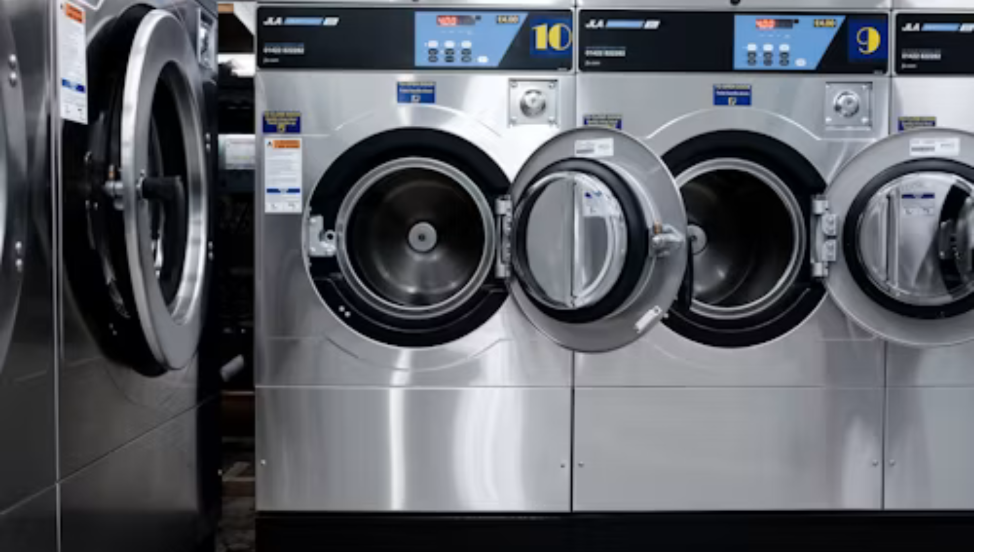 commercial front loading washing machines with open doors