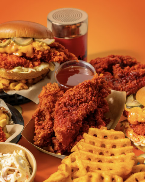 crispy spicy chicken sandwiches and waffle fries