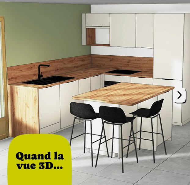 cuisine scandinave crème et bois avec Îlot central